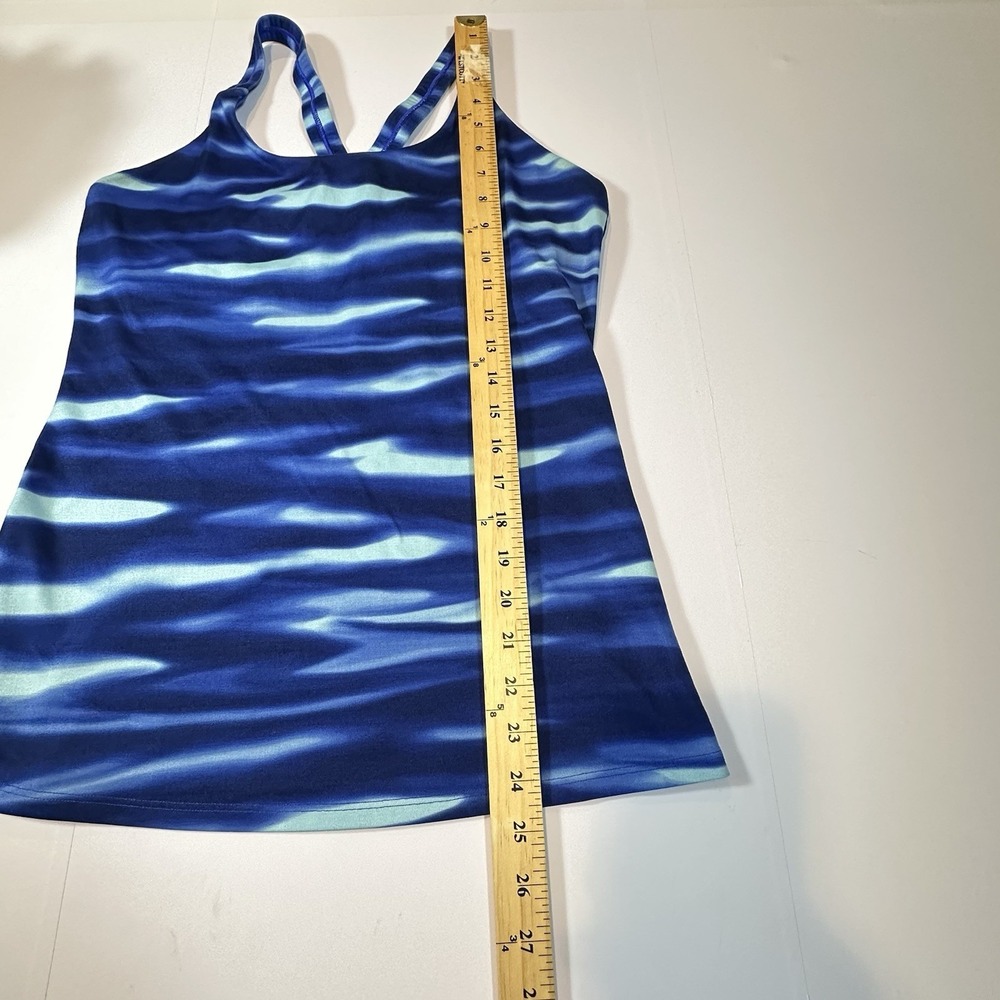 Athleta Tankini Swim Top Womens L Blue Racerback Shelf Bra Crossback Athletic - Picture 13 of 14